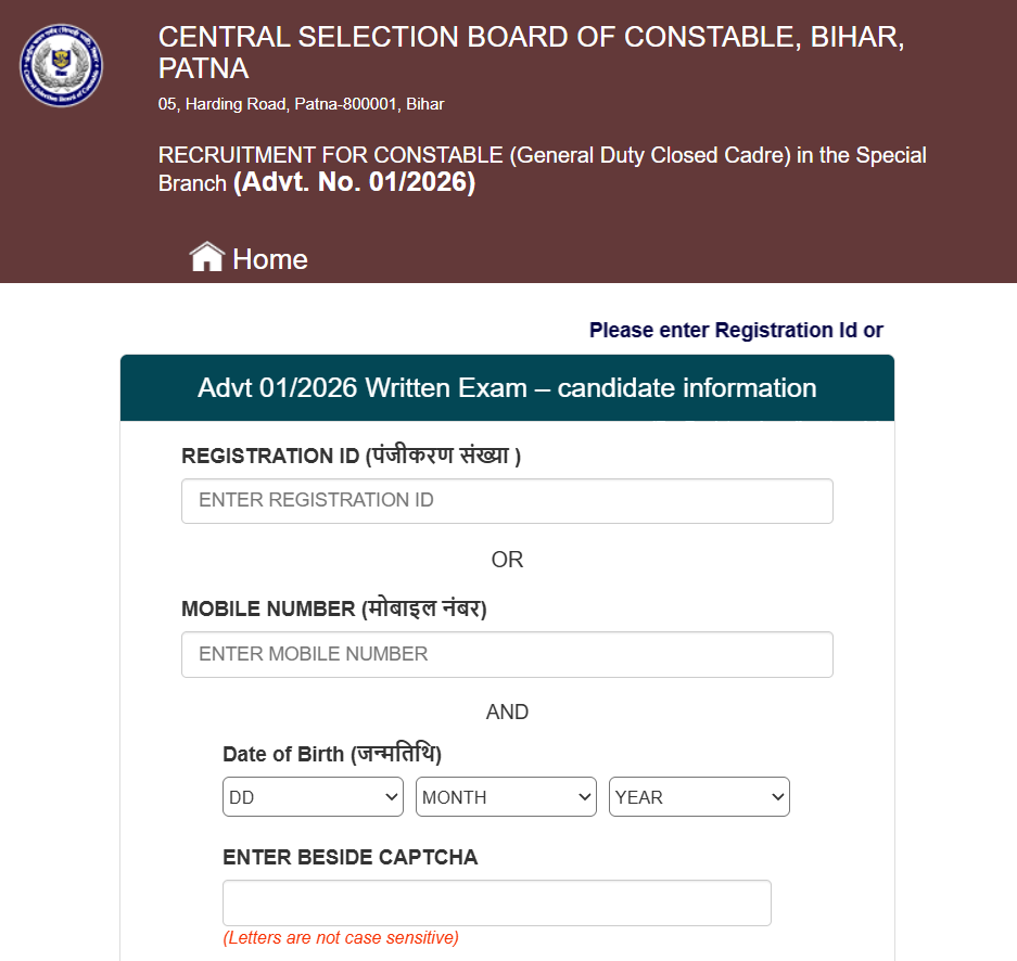 Bihar Police CSBC Constable Recruitment 2026 Exam City Details & Admit Card 