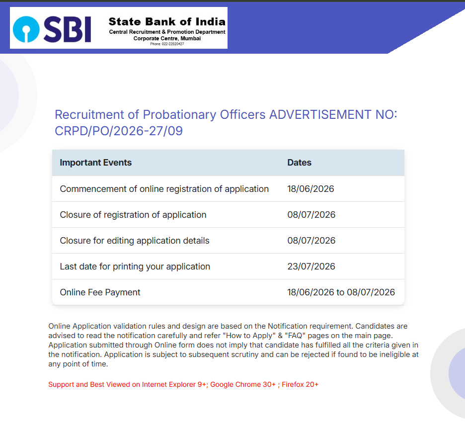 SBI Probationary Officer Recruitment 2026