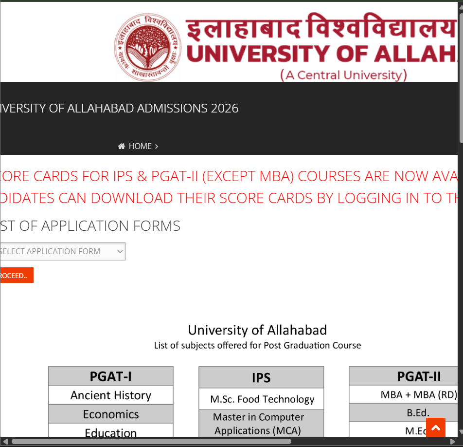 Allahabad University PGAT Admission 2025 Result 