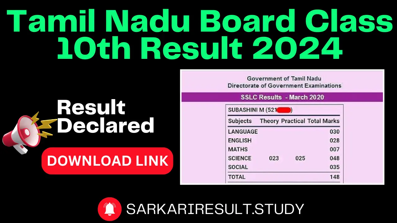 Tamil Nadu Board Class 10th Result 2024