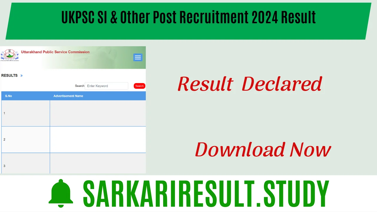 UKPSC SI & Other Post Recruitment 2024 Result