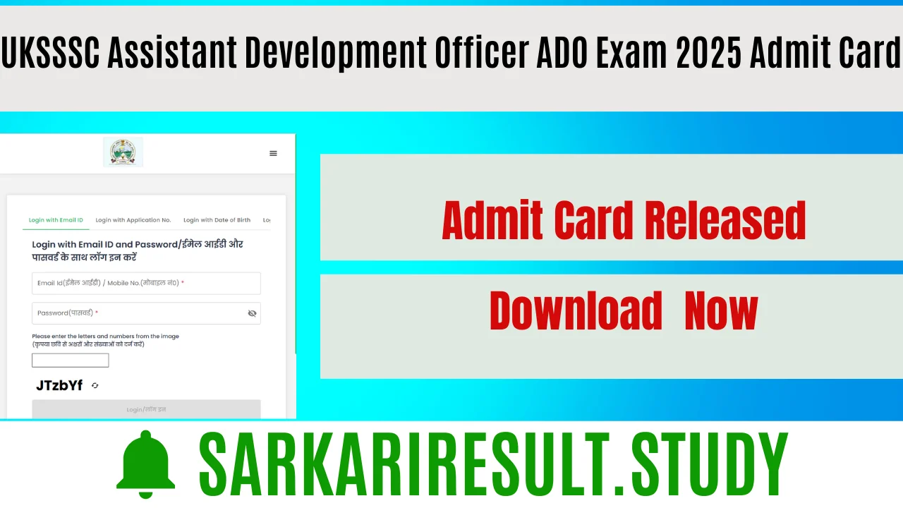 UKSSSC Assistant Development Officer ADO Exam 2025 Admit Card 