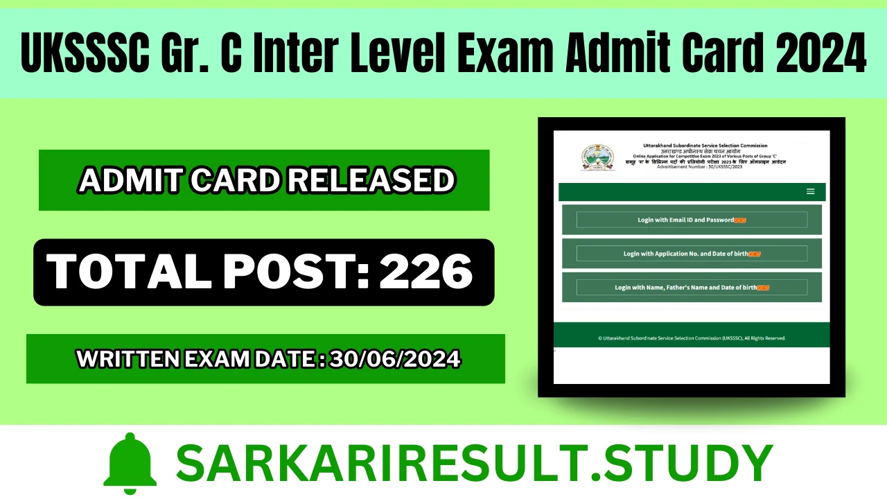 UKSSSC Gr. C Inter Level Exam Admit Card 2024