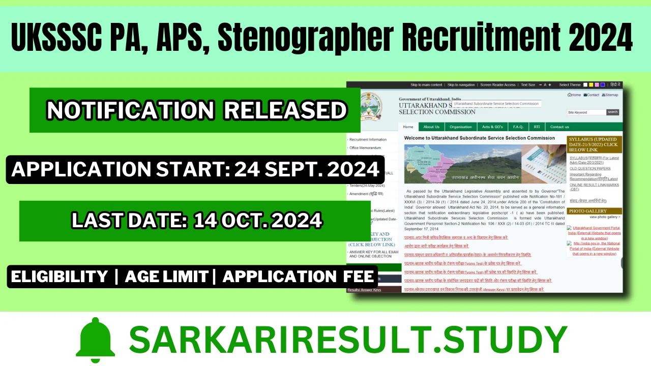 UKSSSC PA, APS, Stenographer Recruitment 2024