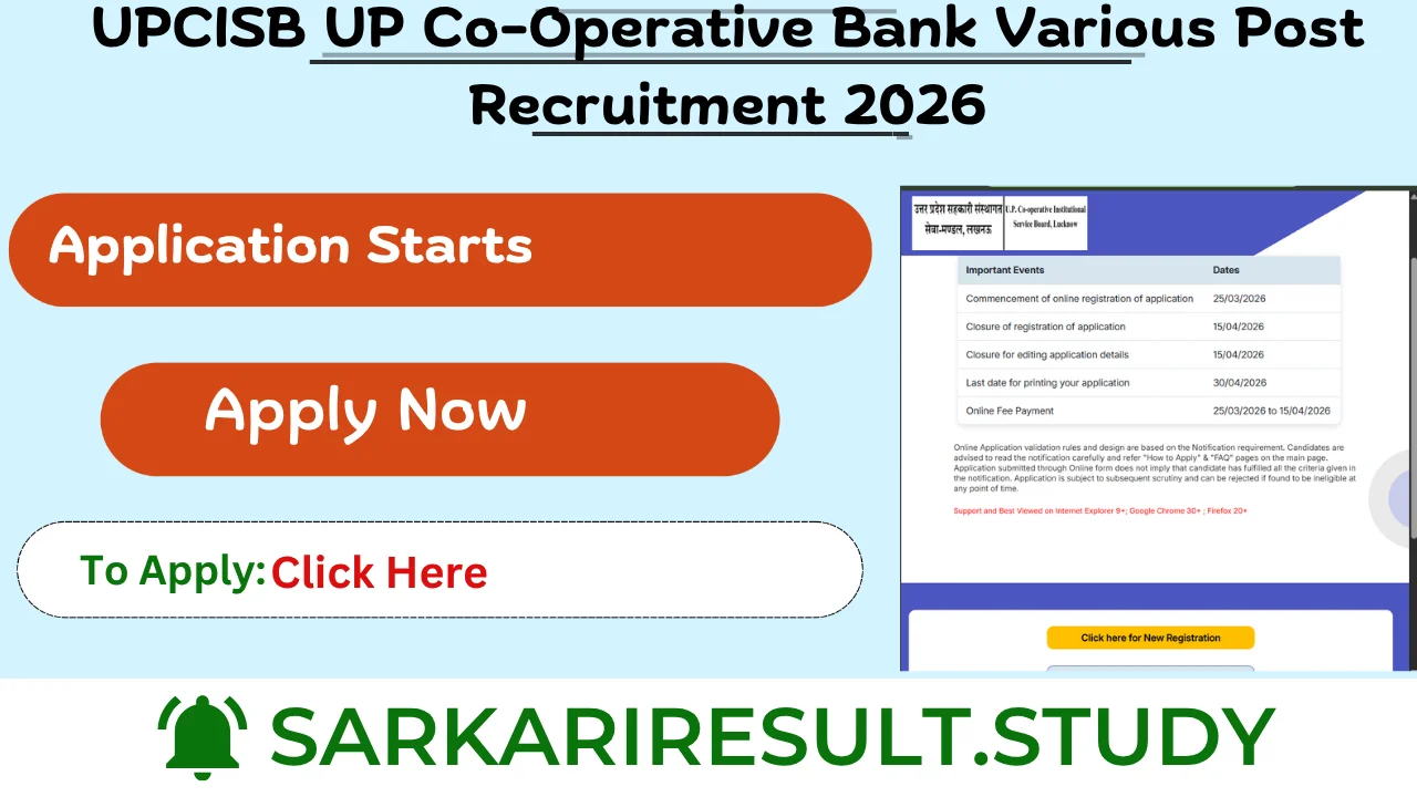 UPCISB UP Co-Operative Bank Various Post Recruitment 2026