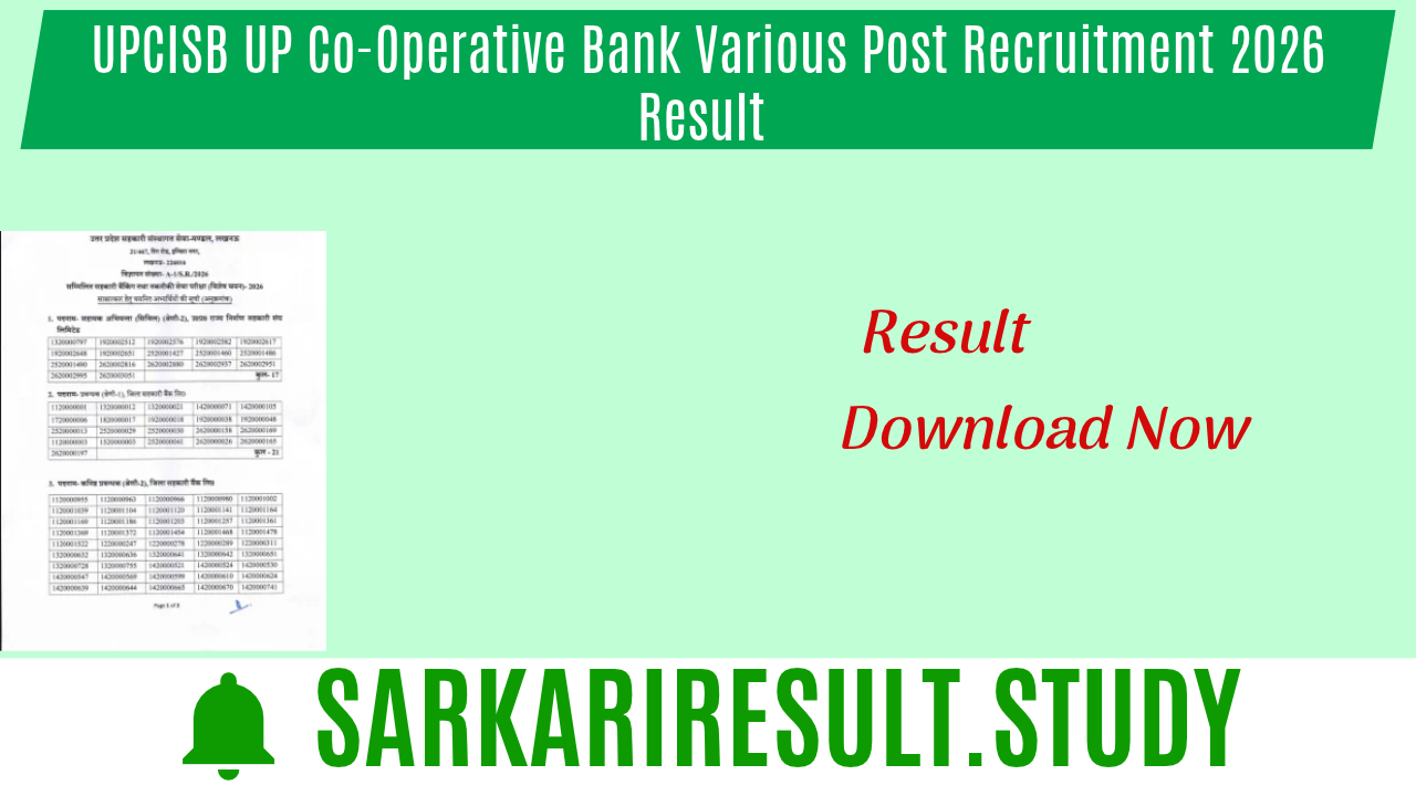 UPCISB UP Co-Operative Bank Various Post Recruitment 2026 Result 
