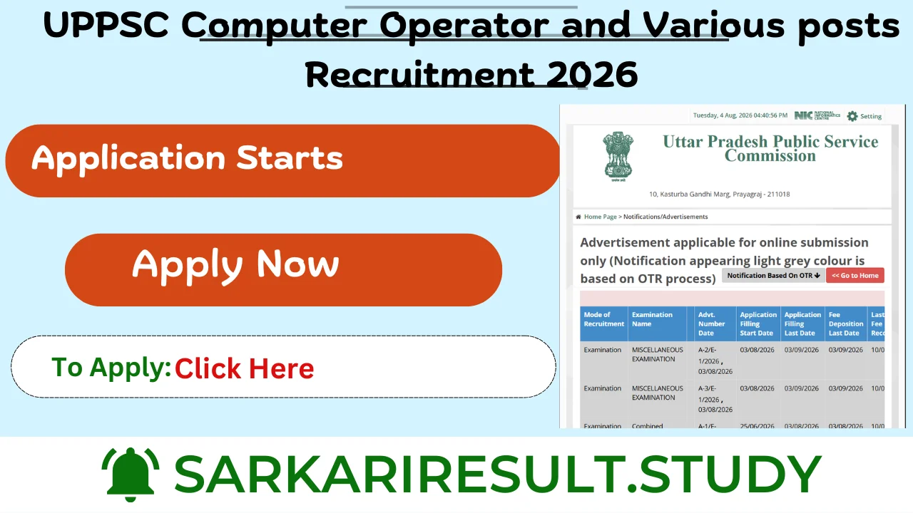 UPPSC Computer Operator and Various posts Recruitment 2026