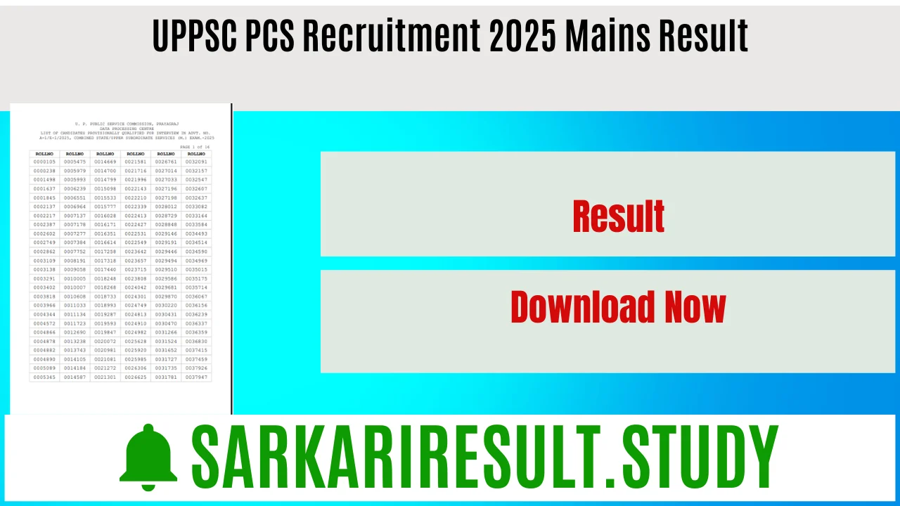 UPPSC PCS Recruitment 2025 Mains Result