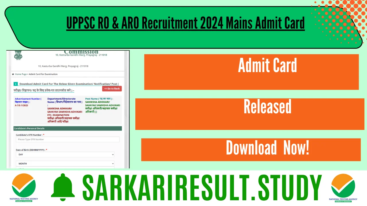 UPPSC RO & ARO Recruitment 2024 Mains Admit Card