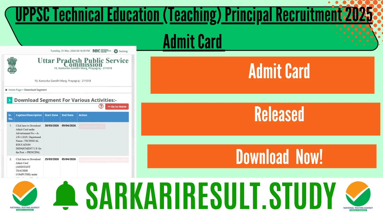 UPPSC Technical Education (Teaching) Principal Recruitment 2025 Admit Card 
