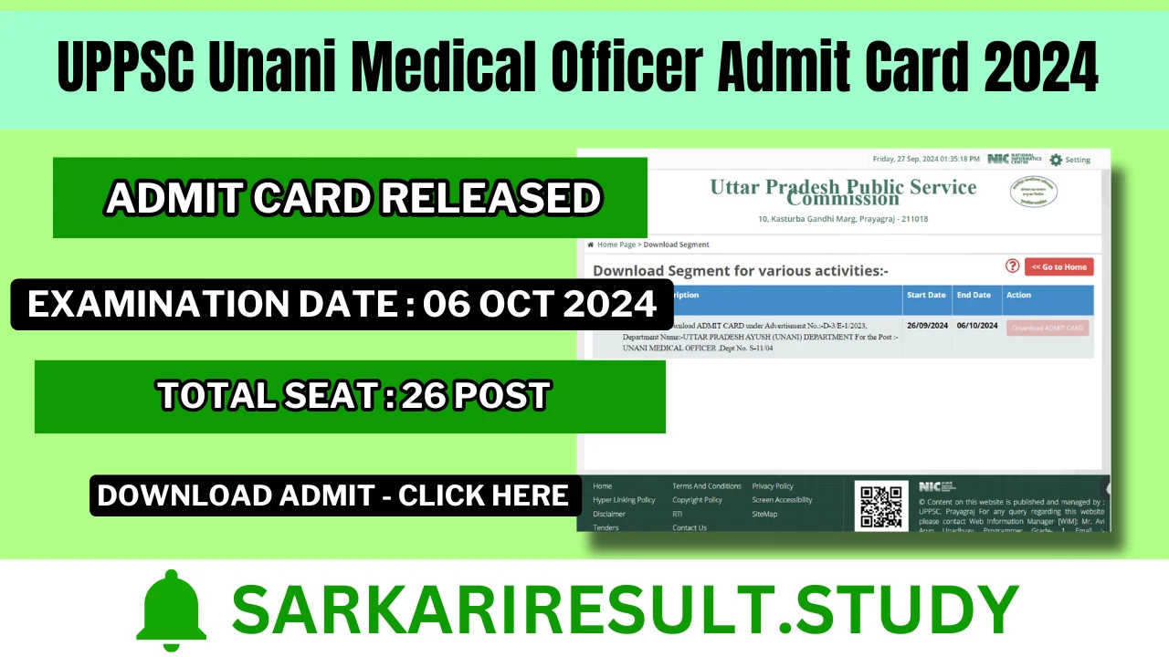 UPPSC Unani Medical Officer Admit Card 2024