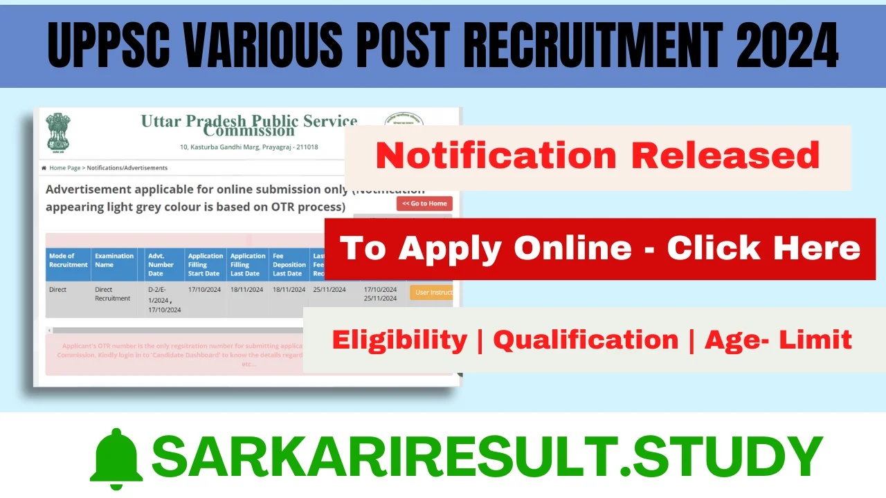 UPPSC Various Post Recruitment 2024