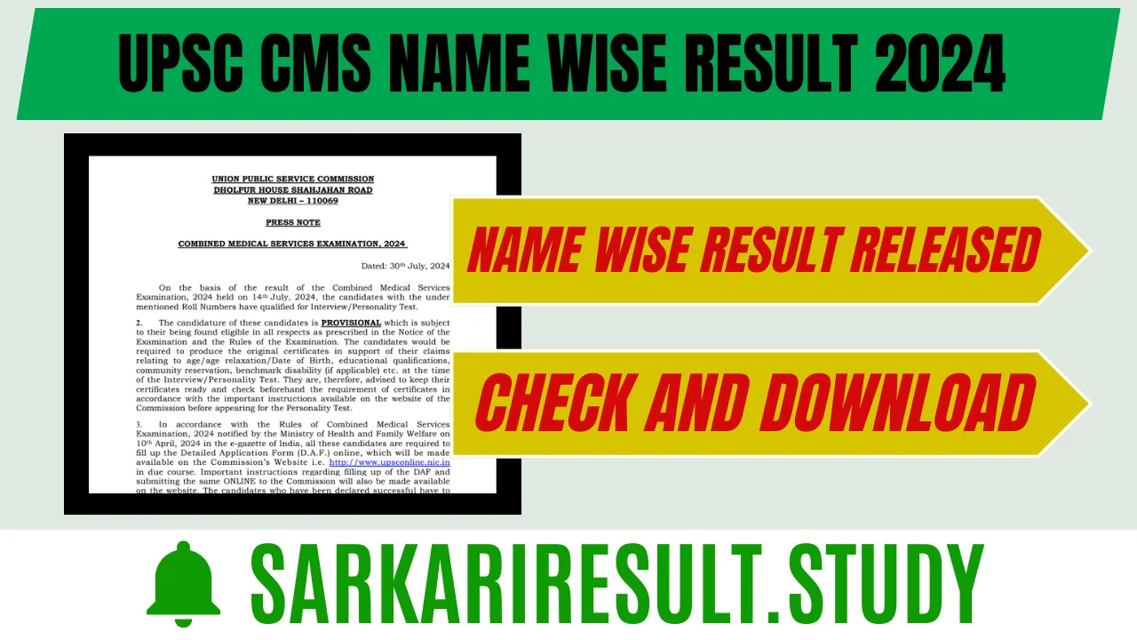 UPSC CMS Name Wise Result 2024