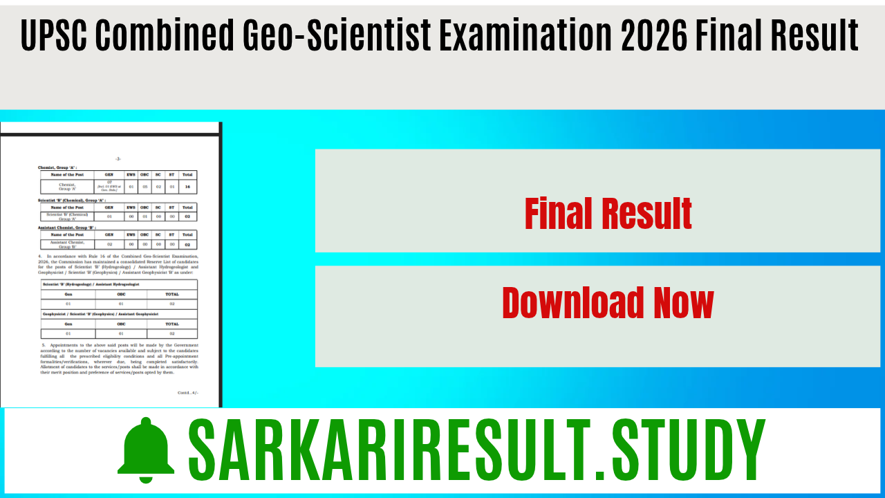 UPSC Combined Geo-Scientist Examination 2026 Final Result 