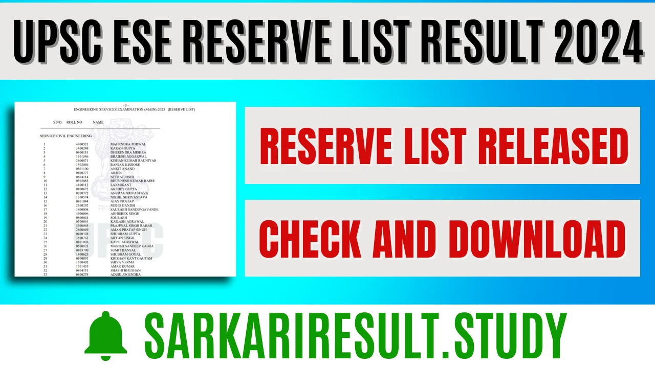 UPSC ESE Reserve List Result 2024