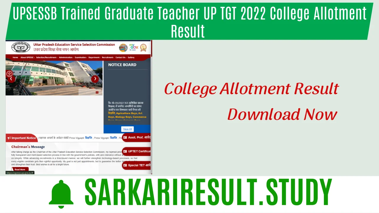  UP TGT 2022 College Allotment Result 