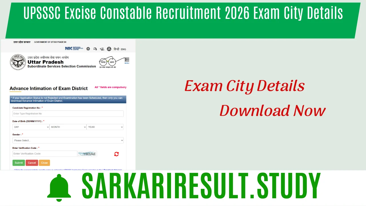 UPSSSC Excise Constable Recruitment 2026 Exam City Details
