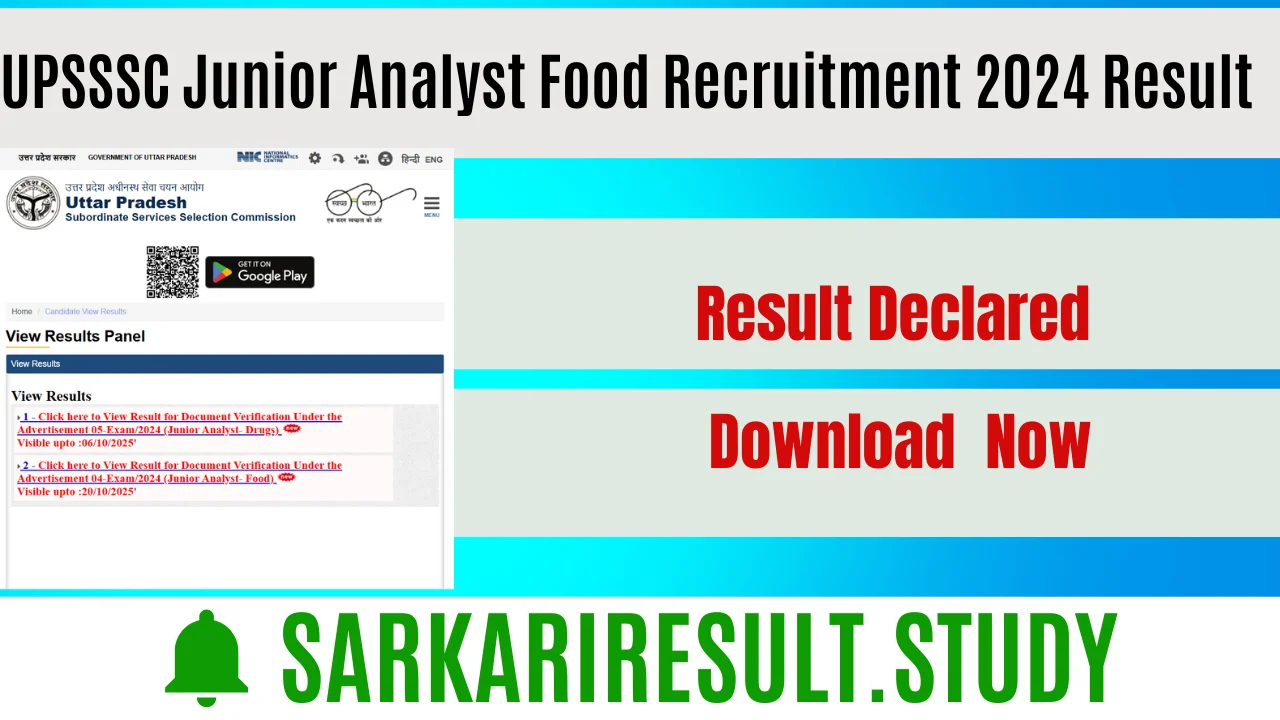 UPSSSC Junior Analyst Food Recruitment 2024 Result