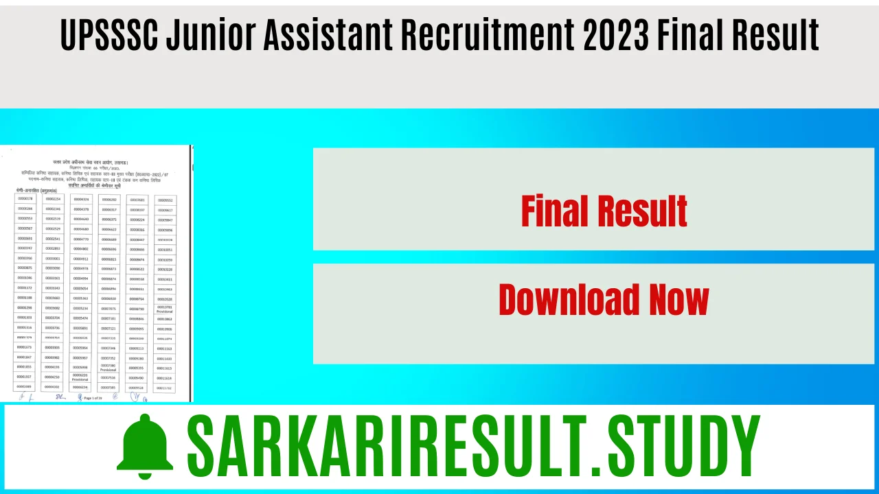 UPSSSC Junior Assistant Recruitment 2023 Final Result