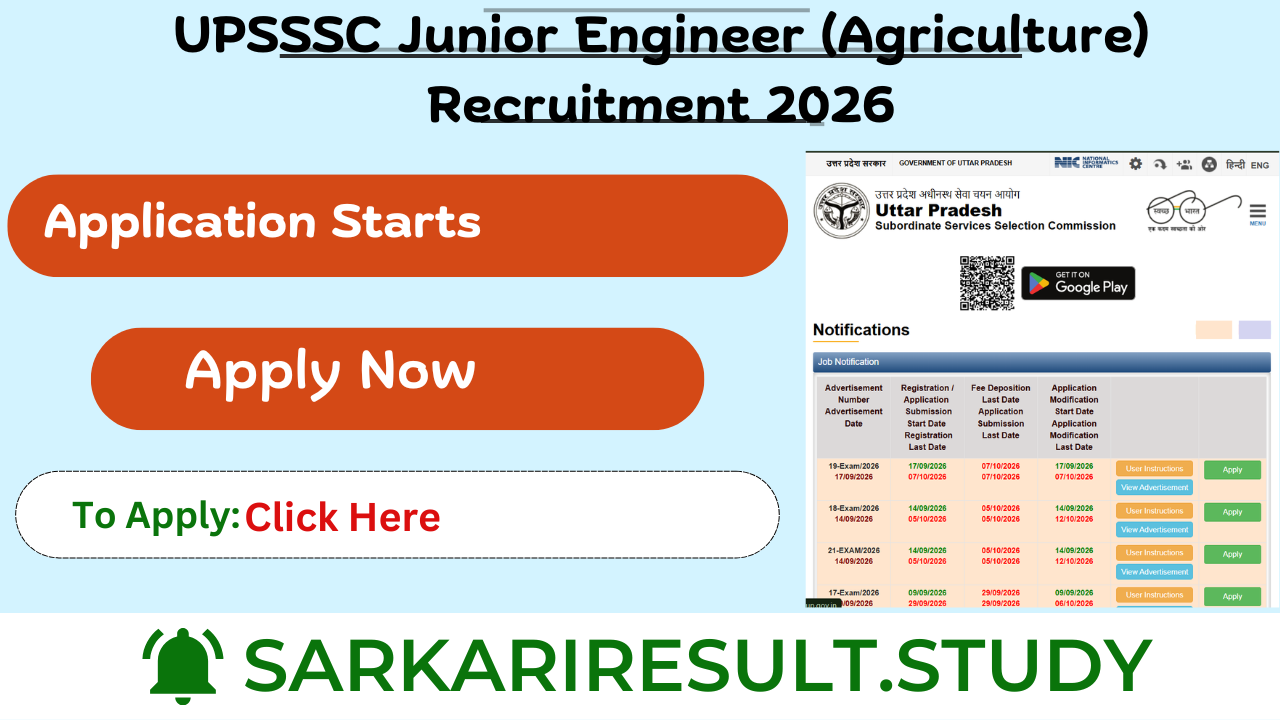 UPSSSC Junior Engineer (Agriculture) Recruitment 2026