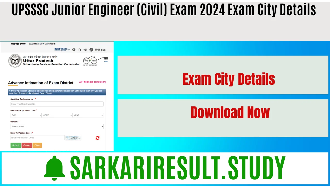 UPSSSC JE Civil Recruitment 2024 Exam City Details 
