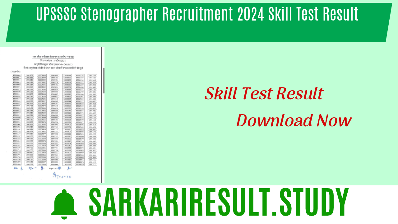 UPSSSC Stenographer Recruitment 2024 Skill Test Result 