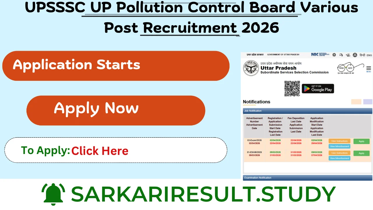 UPSSSC UP Pollution Control Board Various Post Recruitment 2026