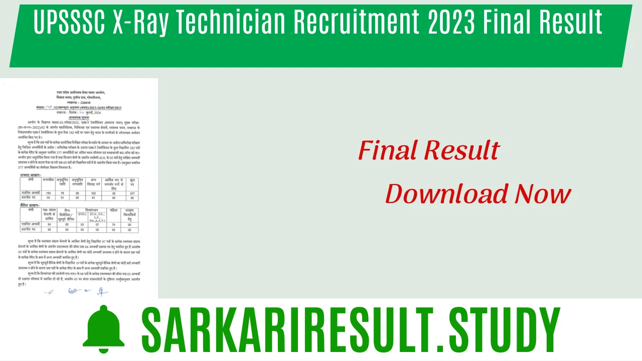 UPSSSC X-Ray Technician Recruitment 2023 Final Result 