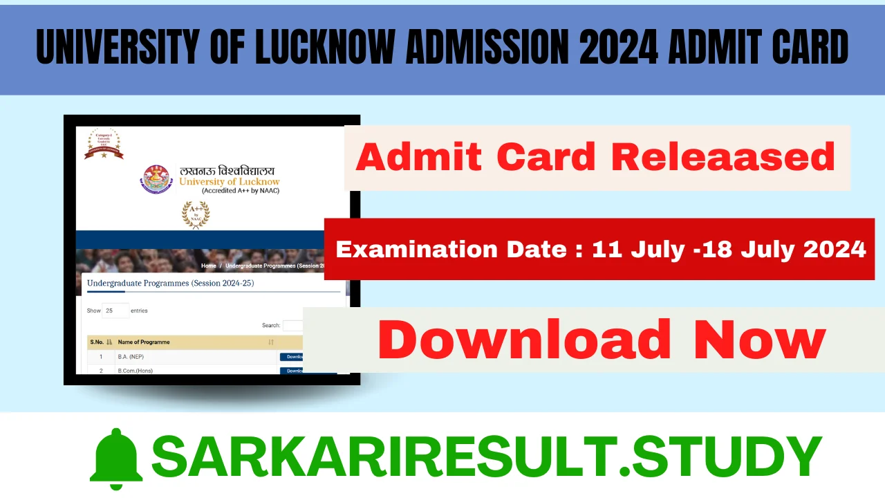 University of Lucknow Admission 2024 Admit Card