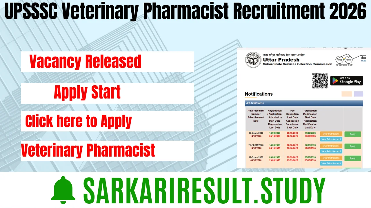 UPSSSC Veterinary Pharmacist Recruitment 2026