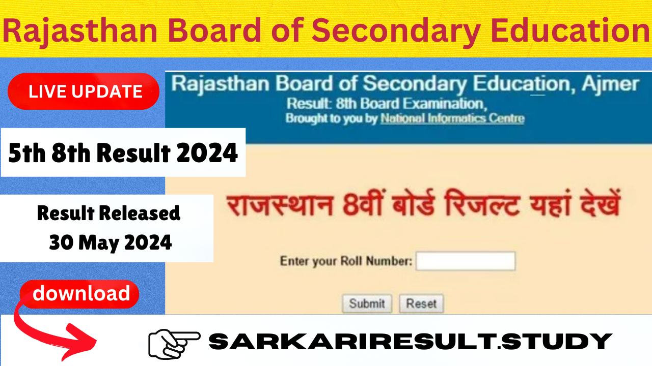 RBSE Class 5th & 8th Result 2024