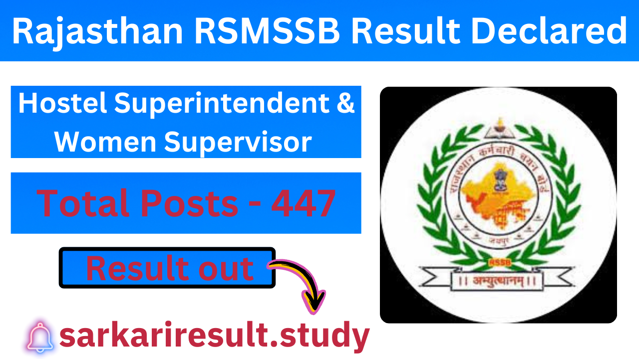 RSMSSB Women Supervisor Result 2024
