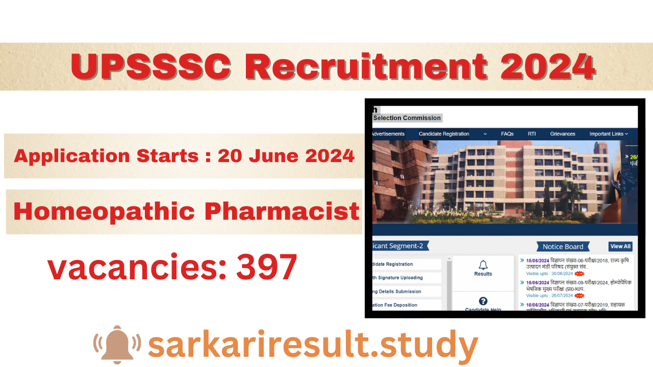 UPSSSC Homoeopathic Pharmacist Recruitment 2024