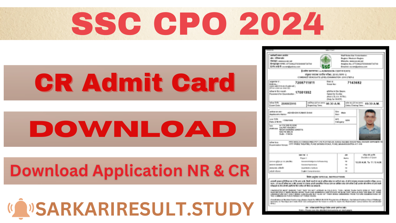 SSC CPO SI Exam Admit Card Released 2024