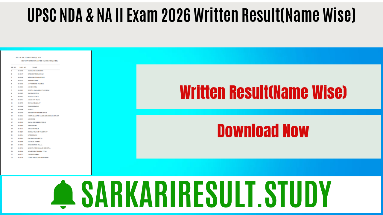 UPSC NDA & NA II Exam 2026 Written Result(Name Wise)