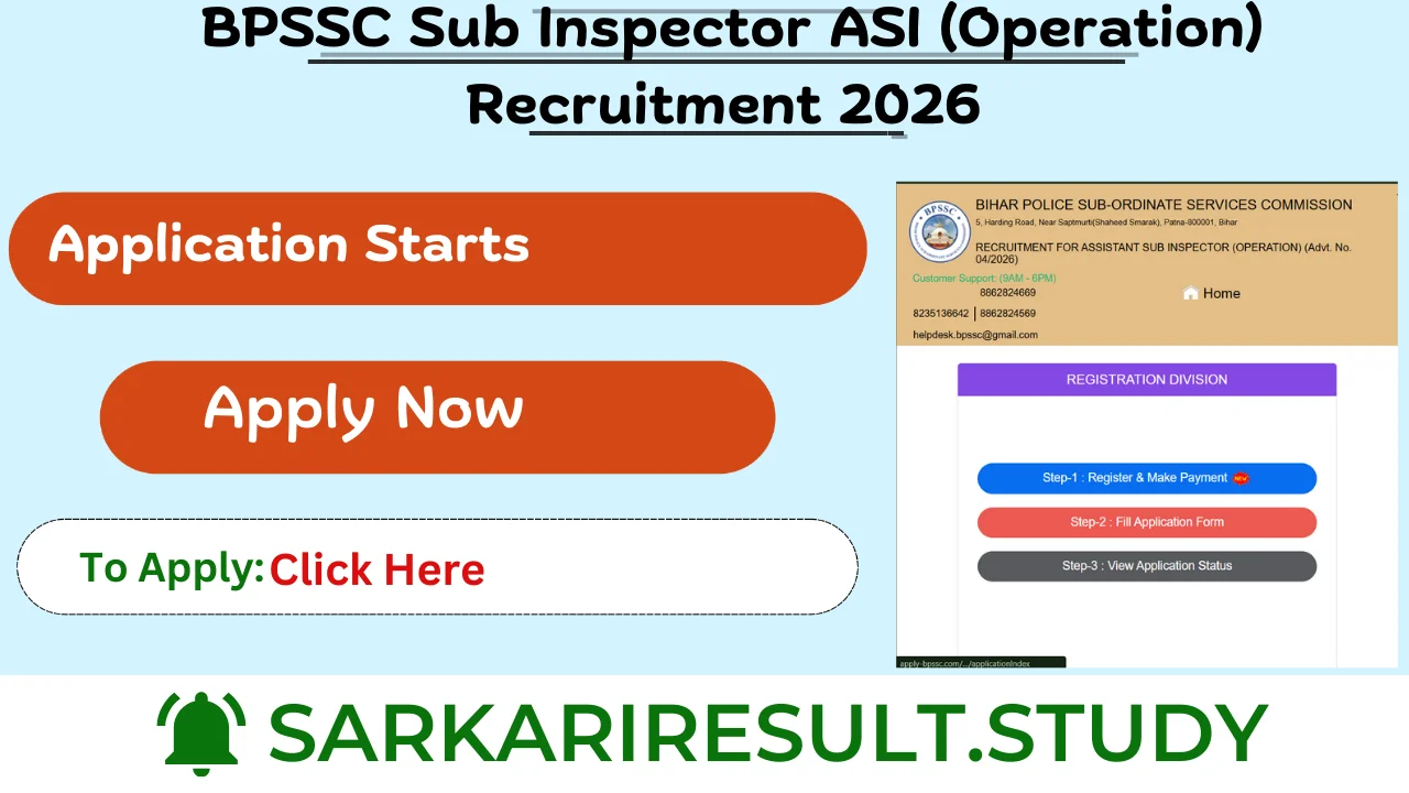 BPSSC Sub Inspector ASI (Operation) Recruitment 2026