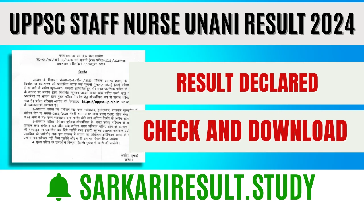  UPPSC Staff Nurse Unani Result 2024