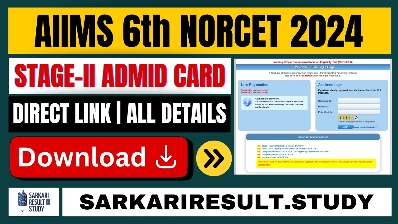 AIIMS 6th NORCET Stage-II Admit Card 2024