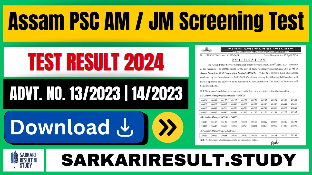 APSC AM / JM Screening Test Result 2024