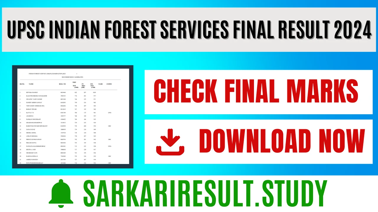UPSC Indian Forest Services Final Result 2024