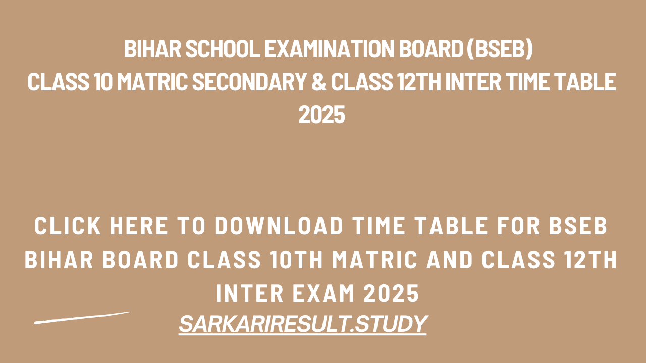 BSEB Bihar Board Class 10th Matric and Class 12th Inter Exam 2025 Time Table , Date Sheet, Model Question Paper Download